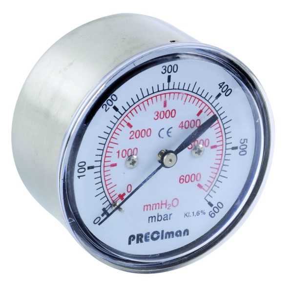 Manomètre inox axial D63 0/600mbar G1/4\'
