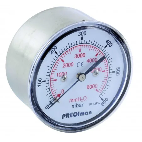 Manomètre inox axial D63 0/600mbar G1/4\'