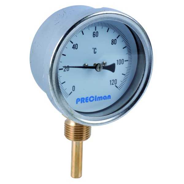 Thermomètre inox raccordement vertical D.80 de 0 à 120°C L.5 cm