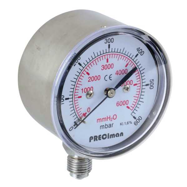 Manomètre inox vertical D63 0/60mbar G1/4'