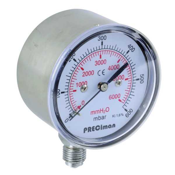 Manomètre inox vertical D63 0/600mbar G1/4'