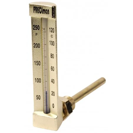 Thermomètre indus. équerre de -30/+50°C plongeur 63 mm 150mm H