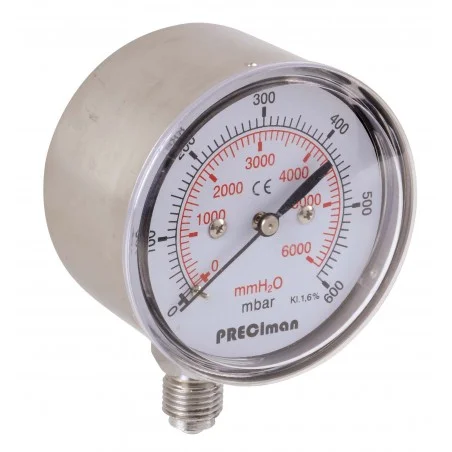 Manomètre inox vertical D63 0/250mbar G1/4'